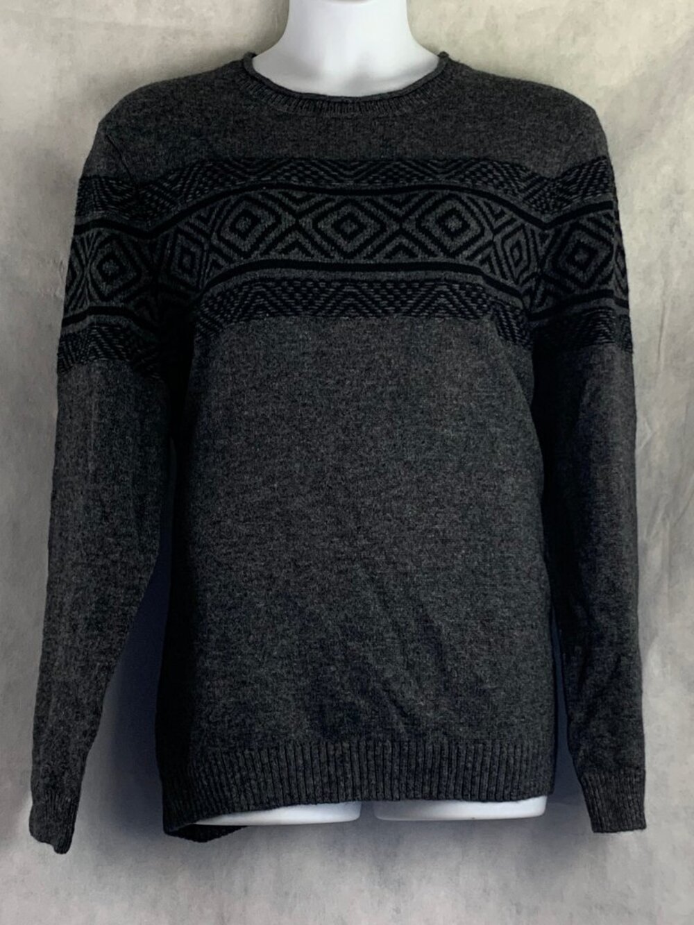 Tasso Elba Men's Wool Alpaca Blend Pullover Sweater, Charcoal Fair Isle, XXL